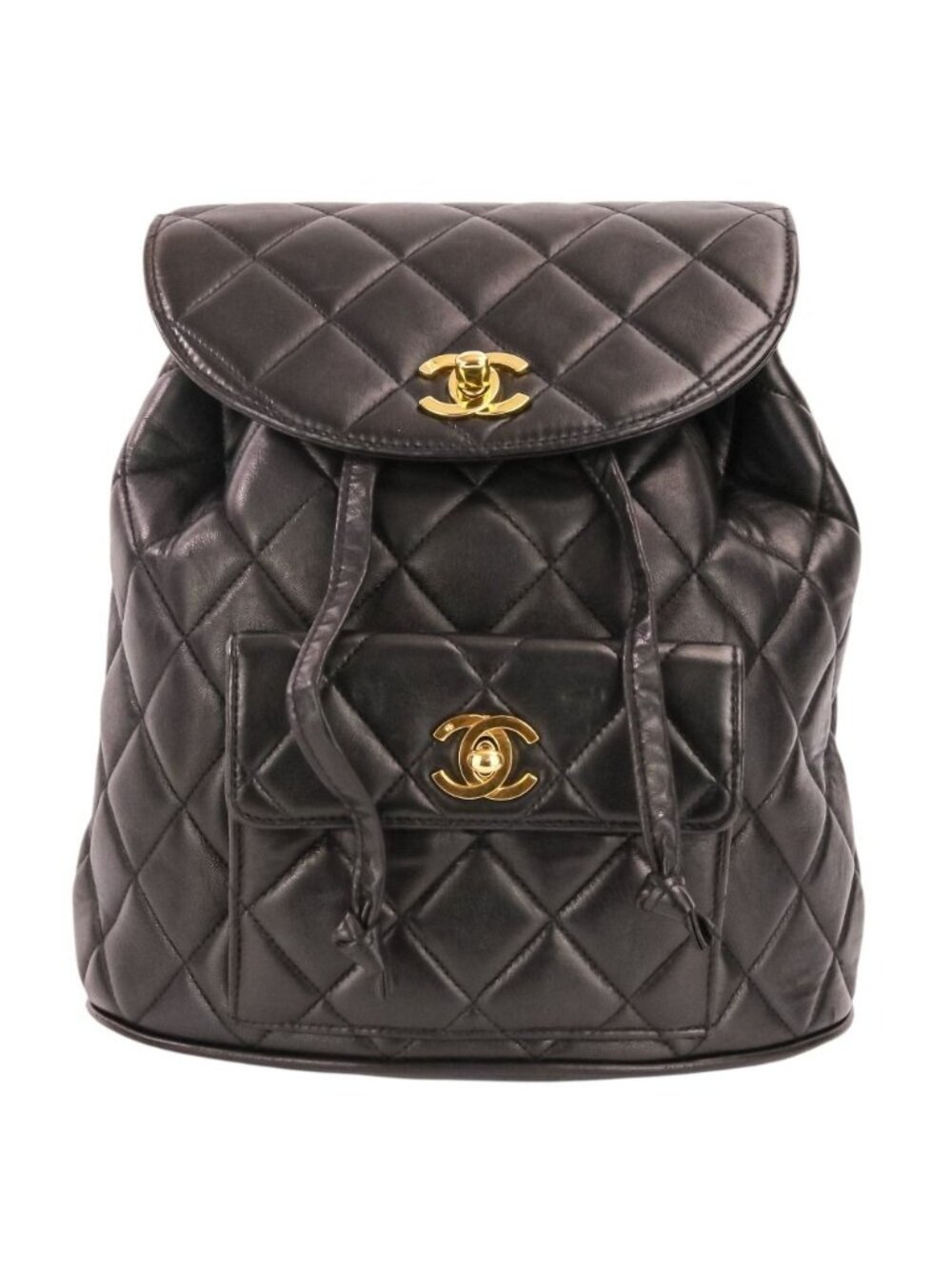 Chanel Vintage Quilted Lambskin Chain Shoulder Turnlock Backpack Black Pre Owned